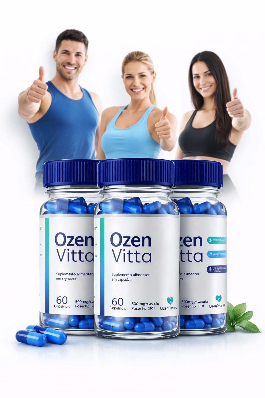 Composicao com frascos de Ozen Vitta em imagem de apoio visual da analise